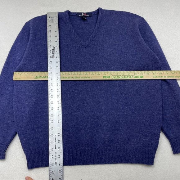 North Winds Mens Vintage 100% Lambs Wool V Neck Sweater Size L Blue Jumper - Picture 3 of 9